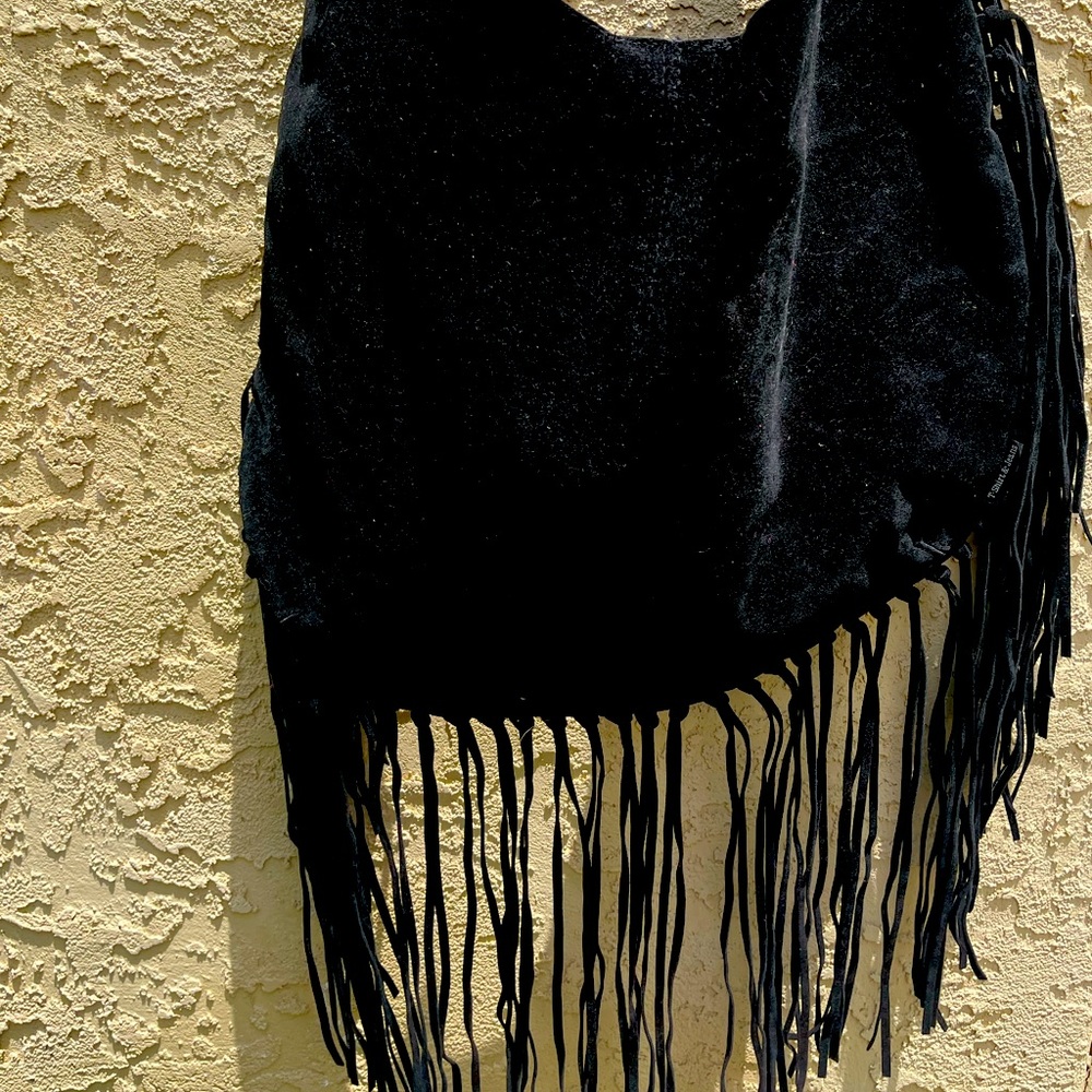 CLASSIC BOHEMIAN BLACK FRINGE OVERSIZED BAG !! Vegan suede